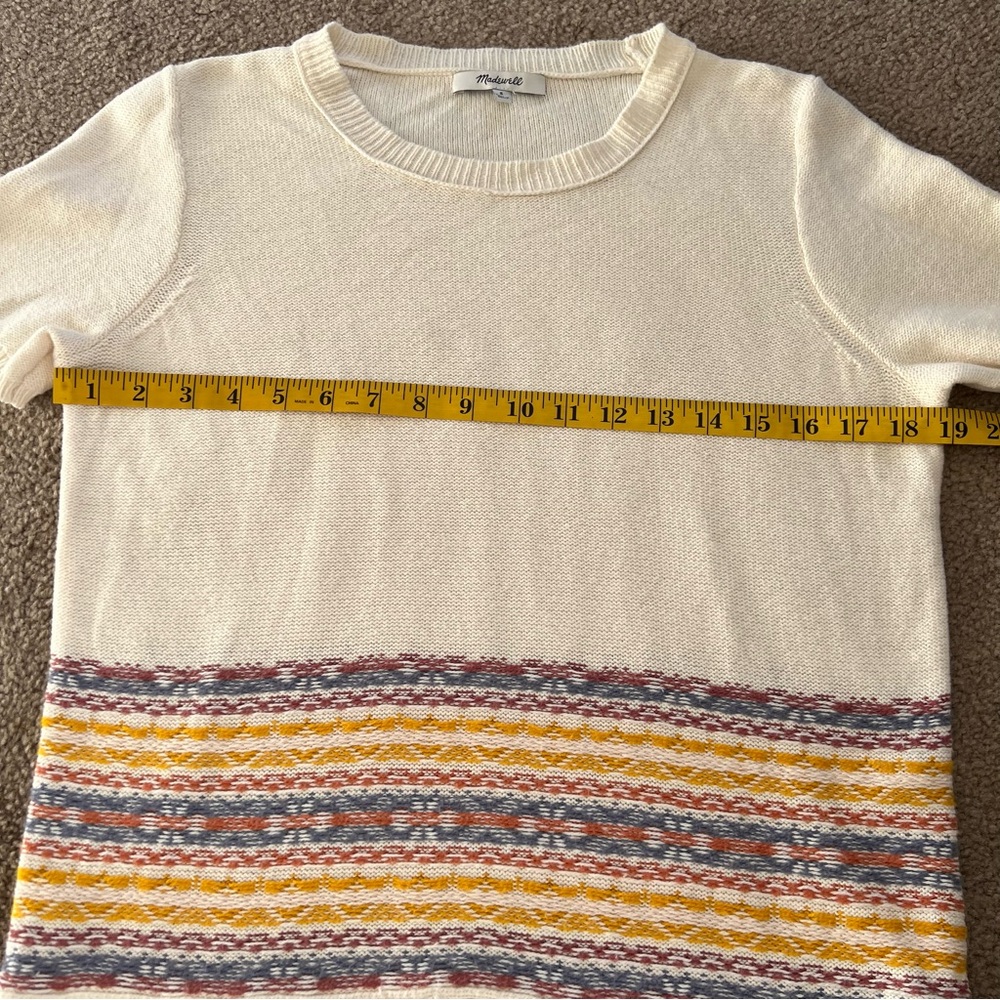 Madewell Short sleeved Cream Multicolor Knit‎ Fringe Sweater Tee, S - Picture 10 of 11